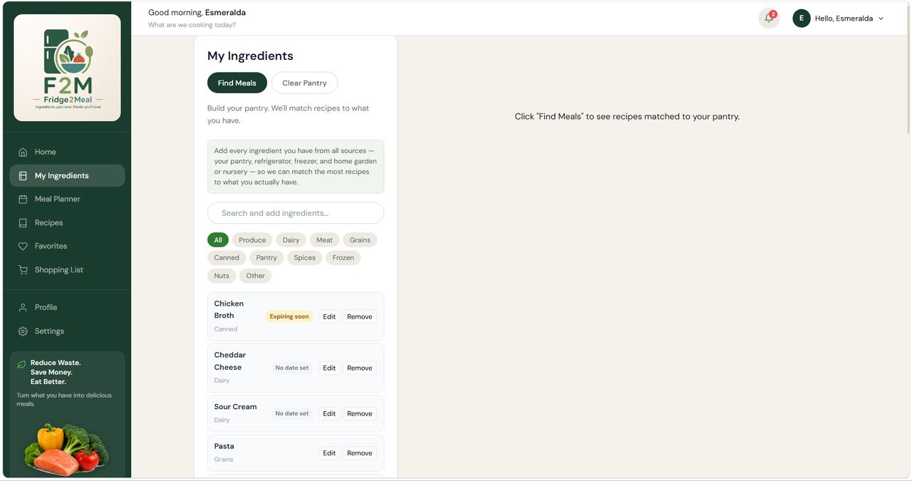 Pantry management interface