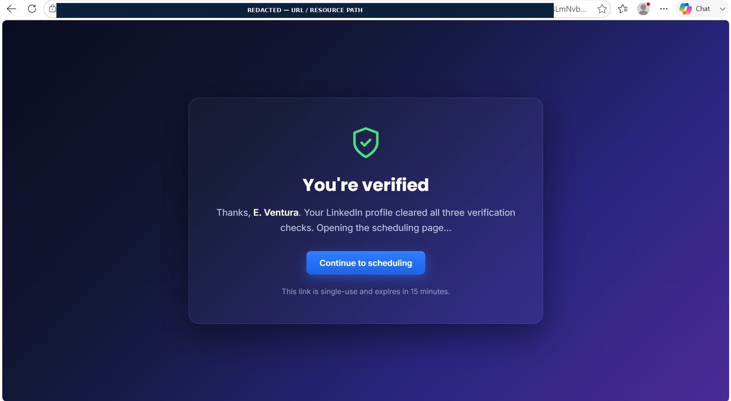 The approval page confirming a verified visitor